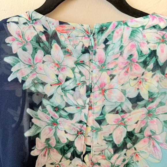 BCBGMaxazria Kirsty Blue Layered Floral Mini Dress | XS | Designer Cocktail Dres - Picture 7 of 7